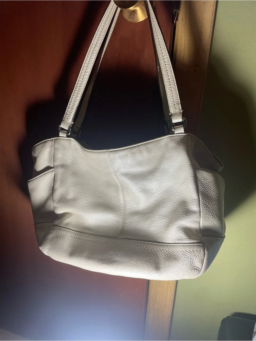 Coach Cream Pebbled Leather Shoulder Tote. Large